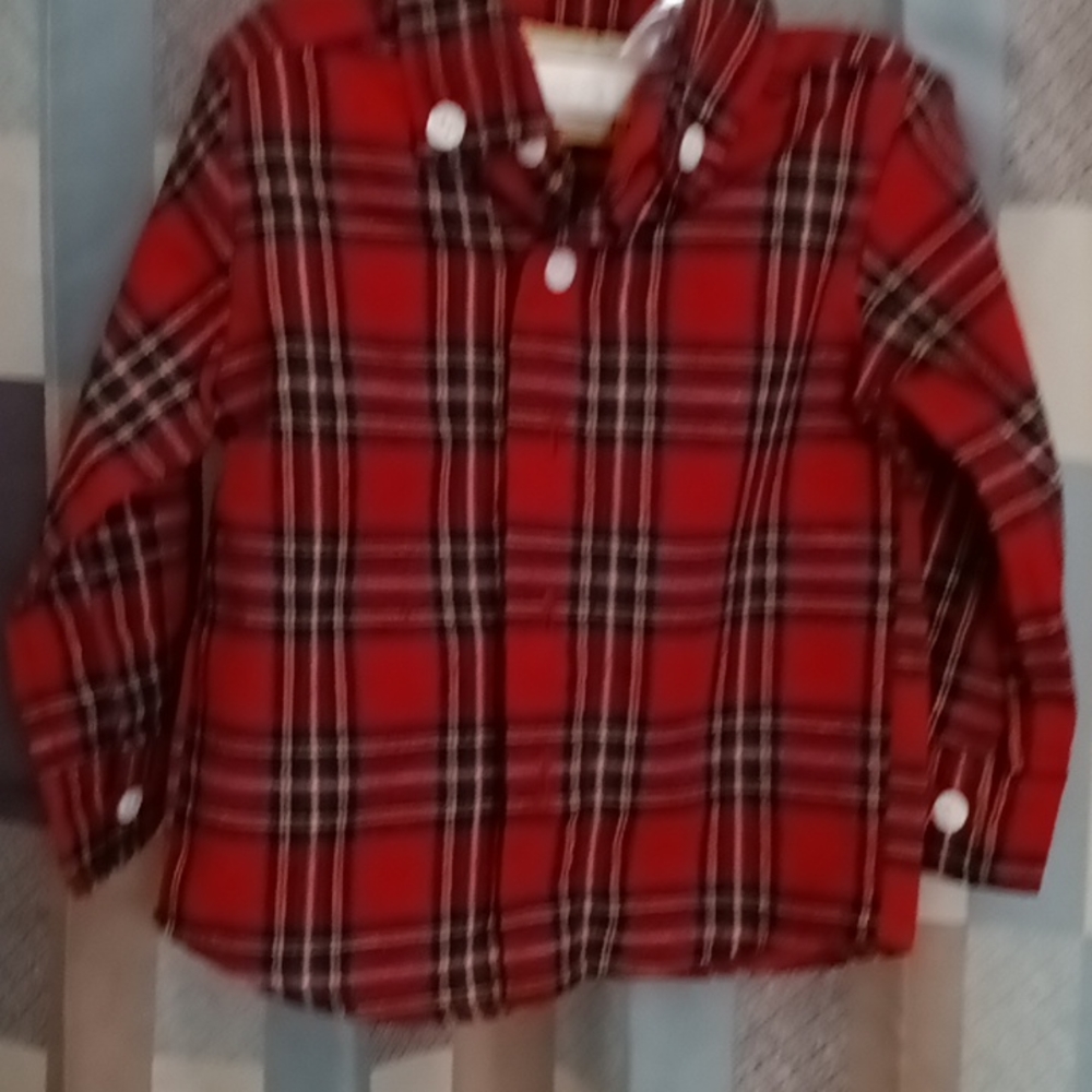 FINAL PRICE babccini infant red black and white plaid l/s shirt Size 6 mths